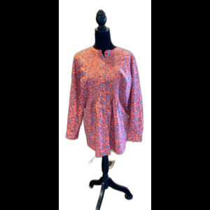 Woman Within Blouse Sz 18 / 20 Peasant Top Coral Pink Button Down Gathered Front